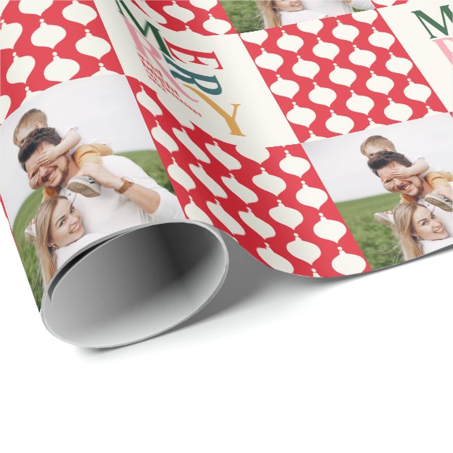 Retro vintage colourful typography Christmas photo Wrapping Paper (Roll Corner)