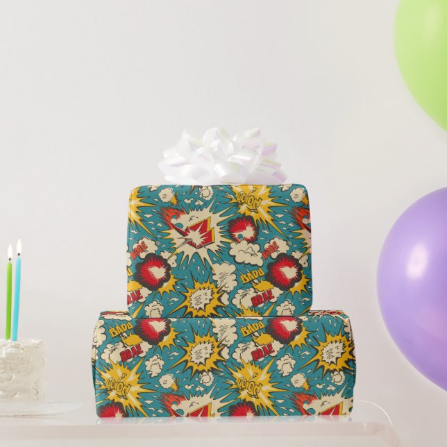 Retro Vintage Comics Pattern Wrapping Paper (Party Gifts)