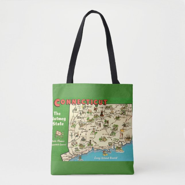 Retro, Vintage Connecticut Map Tote Bag (Front)