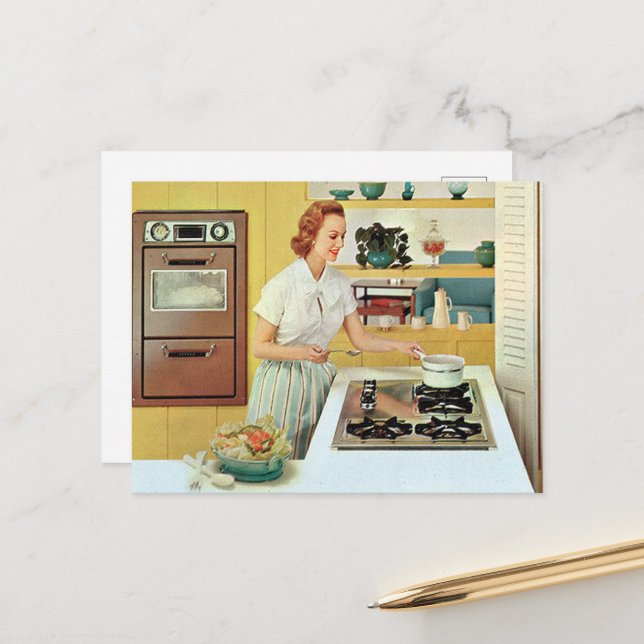 retro vintage cooking lady kitchen  postcard (Front/Back In Situ)