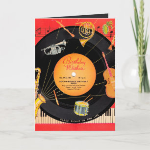 Retro vintage cool record pattern Birthday party  Card