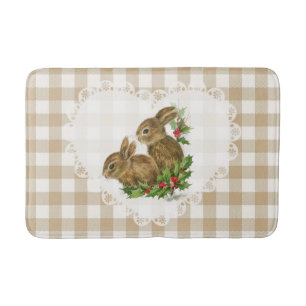 Retro Vintage Coquette Baby Animals Bunny Gingham Bath Mat