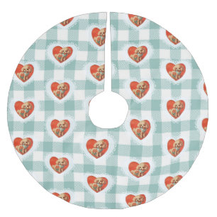 Retro Vintage Coquette Baby Animals Dog Gingham Brushed Polyester Tree Skirt