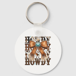 Retro Vintage Coquette Bow Howdy Western Thanksgiv Keychain