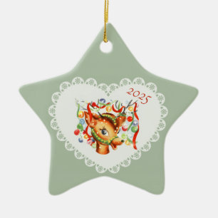 Retro Vintage Coquette Pastel Baby Animals Deer Ceramic Ornament