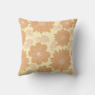 Retro Vintage Cream Orange Floral  Throw Pillow