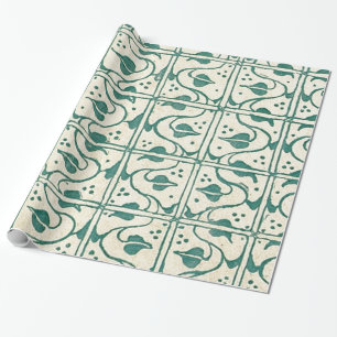 Retro Vintage Creme Green Leaf Vines Wrapping Paper