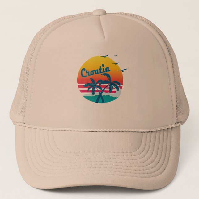 Retro Vintage croatia Sunset, #croatia Trucker Hat (Front)