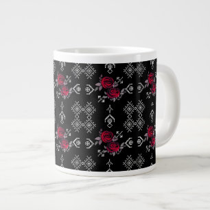 Retro vintage cross stitch watercolor roses large coffee mug