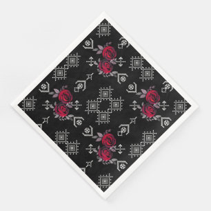 Retro vintage cross stitch watercolor roses napkin