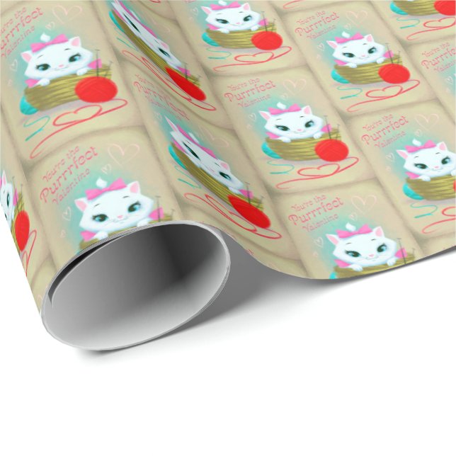 retro vintage cute cat purfect Valentine Wrapping Paper (Roll Corner)