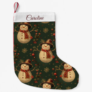 Retro Vintage Cute Christmas Snowman Small Christmas Stocking