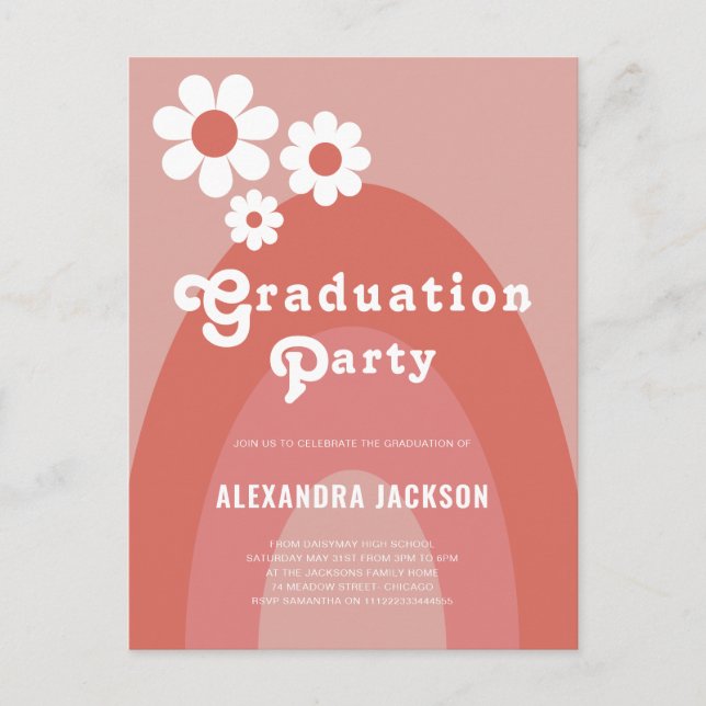Retro Vintage Daisy Arch Graduation Party Invitation Postcard (Front)