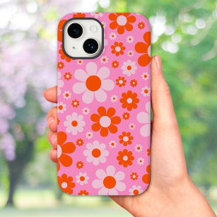 Retro Vintage Daisy Pattern Orange Pink Case-Mate iPhone 14 Case