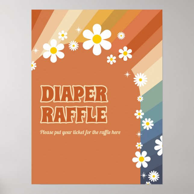Retro Vintage Diaper Raffle Rainbow Daisy Poster (Front)