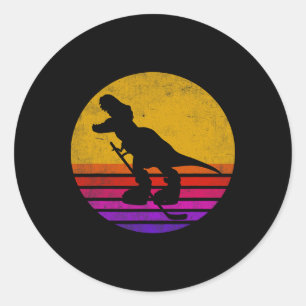 Retro Vintage Dinosaur Ice Hockey Dinosaur  Classic Round Sticker