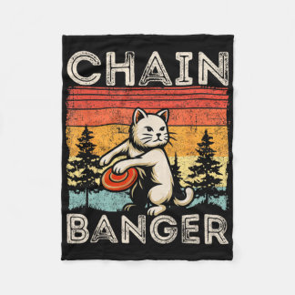 Retro Vintage Disc Golfer Cat Chain Nger Disc Golf Fleece Blanket