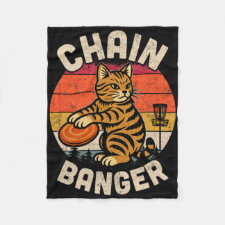 Retro Vintage Disc Golfer Cat Chain Nger Disc Golf Fleece Blanket