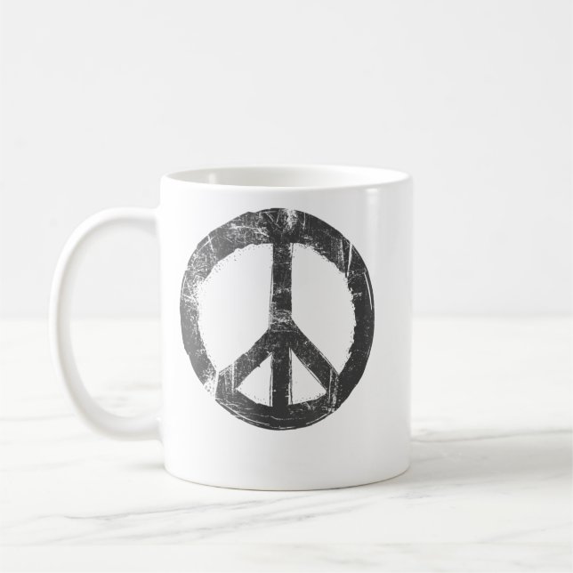 Retro Vintage Distressed Design Peace Sign  Coffee Mug (Left)