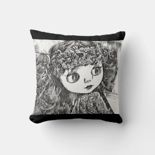 Retro vintage doll grunge art cute fun boho style throw pillow