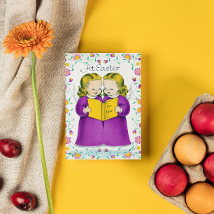 retro vintage Easter Angels  Holiday Card