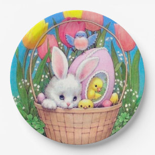Retro vintage Easter basket party Paper Plate