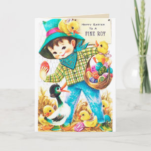 Retro vintage Easter boys Holiday Card