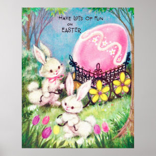 retro vintage Easter bunnies decor poster