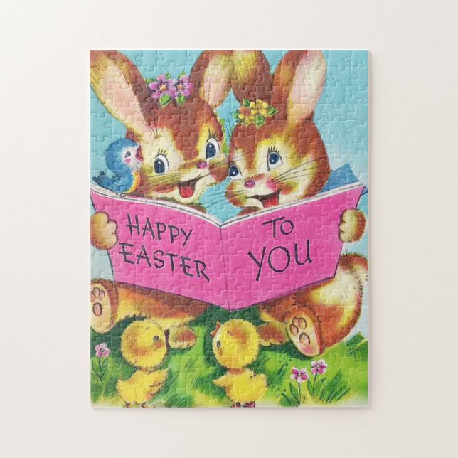 retro vintage Easter bunnies Holiday Jigsaw Puzzle (Vertical)