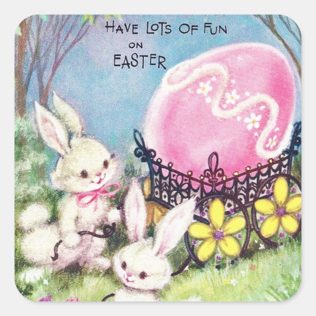 Retro vintage Easter bunnies Holiday sticker (Front)