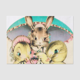 retro vintage Easter bunny and chicks party Tissue Paper