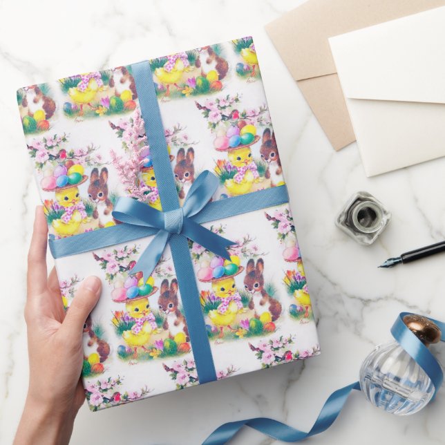 retro vintage Easter bunny chick Wrapping Paper (Gifting)