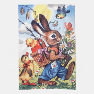 retro vintage Easter bunny Holiday Kitchen Towel