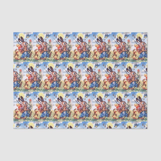 Retro vintage Easter bunny Holiday party Tissue Paper (Front)