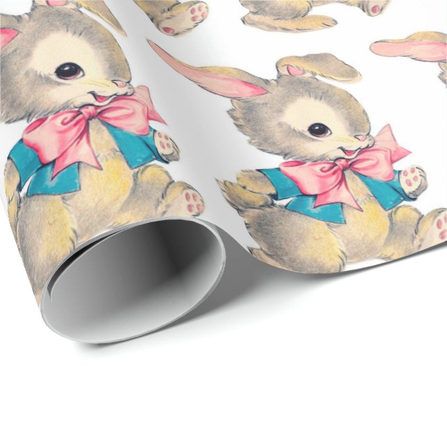 Retro vintage Easter bunny Holiday party Wrapping Paper (Roll Corner)