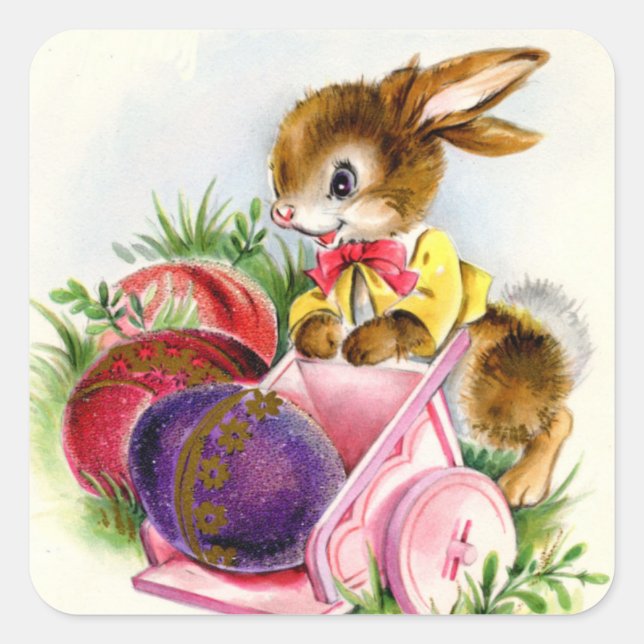 retro vintage Easter bunny Holiday Square Sticker (Front)