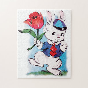 retro vintage Easter bunny Jigsaw Puzzle