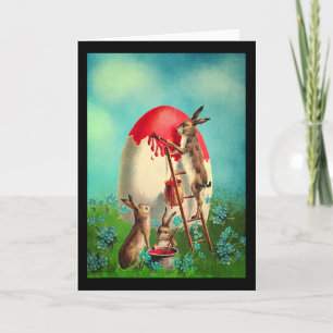 Retro Vintage Easter Bunny Painting Easter Basket Card