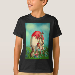 Retro Vintage Easter Bunny Painting Easter Basket T-Shirt