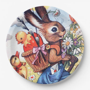 Retro vintage Easter bunny party Paper Plate