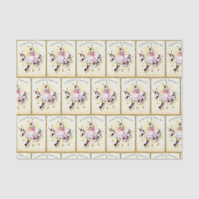 retro vintage Easter bunny party tiled Tissue Paper (Front)