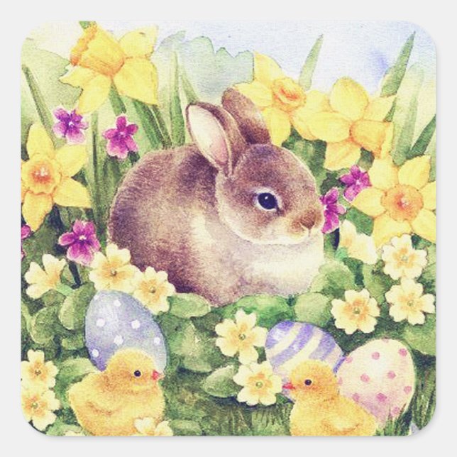 Retro vintage Easter bunny sticker (Front)
