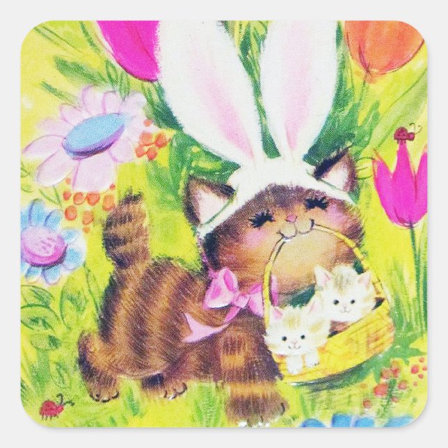 Retro vintage Easter cats Holiday sticker (Front)