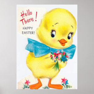 retro vintage Easter chick Holiday decor poster
