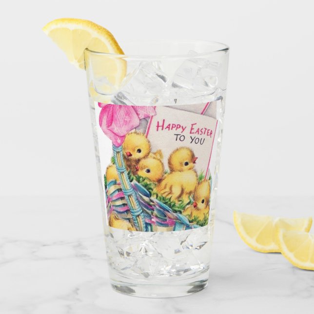 retro vintage Easter chicks Holiday Glass (Front Ice)