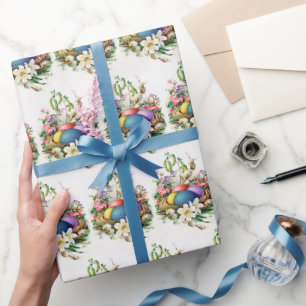 retro vintage Easter eggs basket party Wrapping Paper
