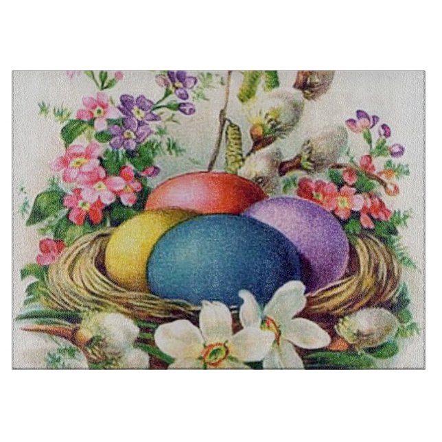 retro vintage Easter eggs flowers Cutting Board (Front)