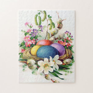 retro vintage Easter eggs Holiday Jigsaw Puzzle