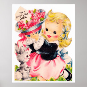retro vintage Easter Girl decor poster