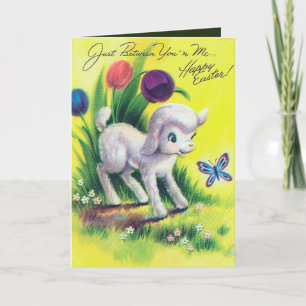 Retro vintage Easter lamb Holiday card